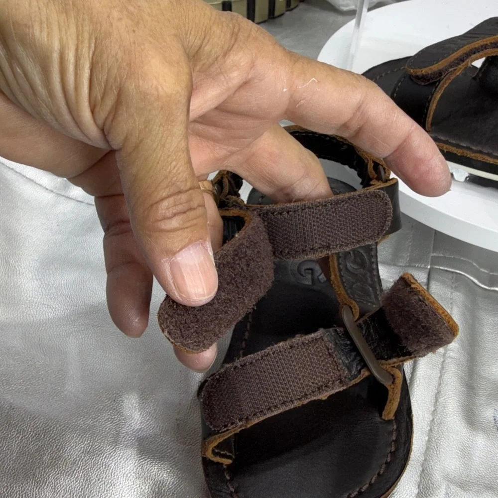 (S4) D&G Boys' Dark Brown Leather Sandals with Adjustable Straps, Size 25